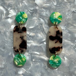 Mini Rectangle and Dot Drop Earrings in Blonde Tortoise
