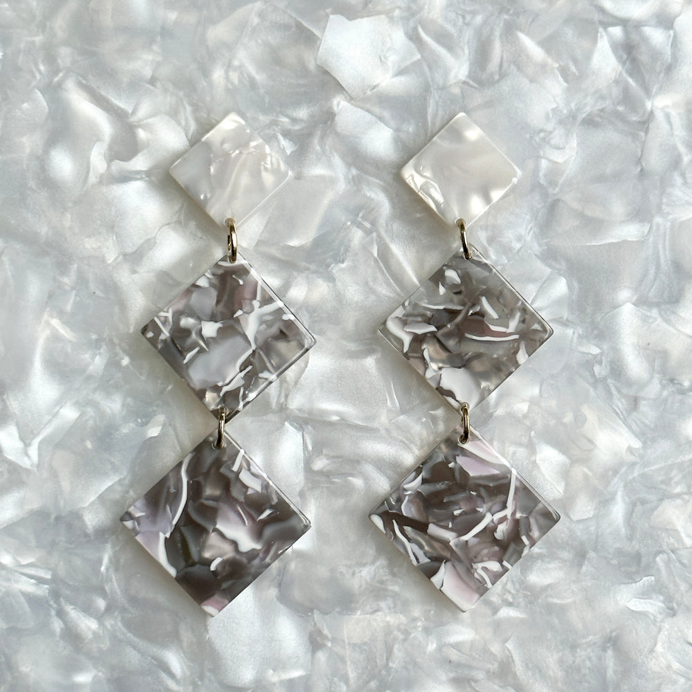 Double Diamond Drop Earrings in London Fog