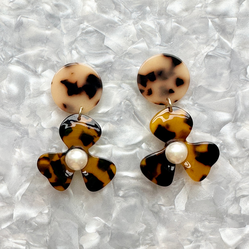 Acrylic Flower Drop Earrings in Tortoise