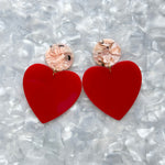  Acrylic Heart Earrings in At First Blush, red and pink 