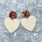 Acrylic Heart Earrings in Bare My Love and cream 