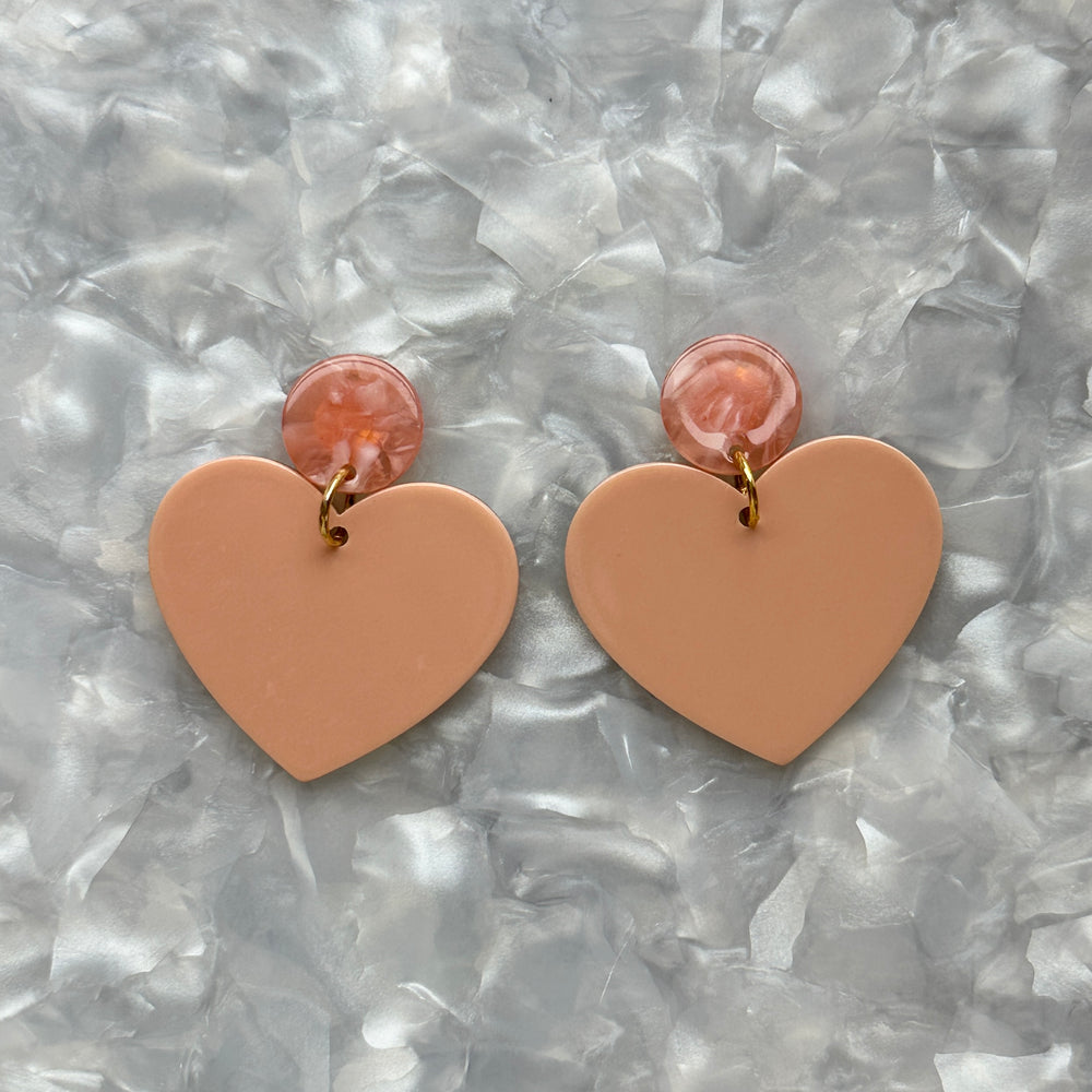 Acrylic Heart Earrings in Peach Fuzz and pink 