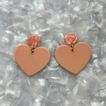 Acrylic Heart Earrings in Peach Fuzz and pink 