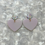 Acrylic Heart Earrings in So In Love, purple and light blue 