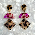 Acrylic Hemisphere drop earrings in black, white, pink and red