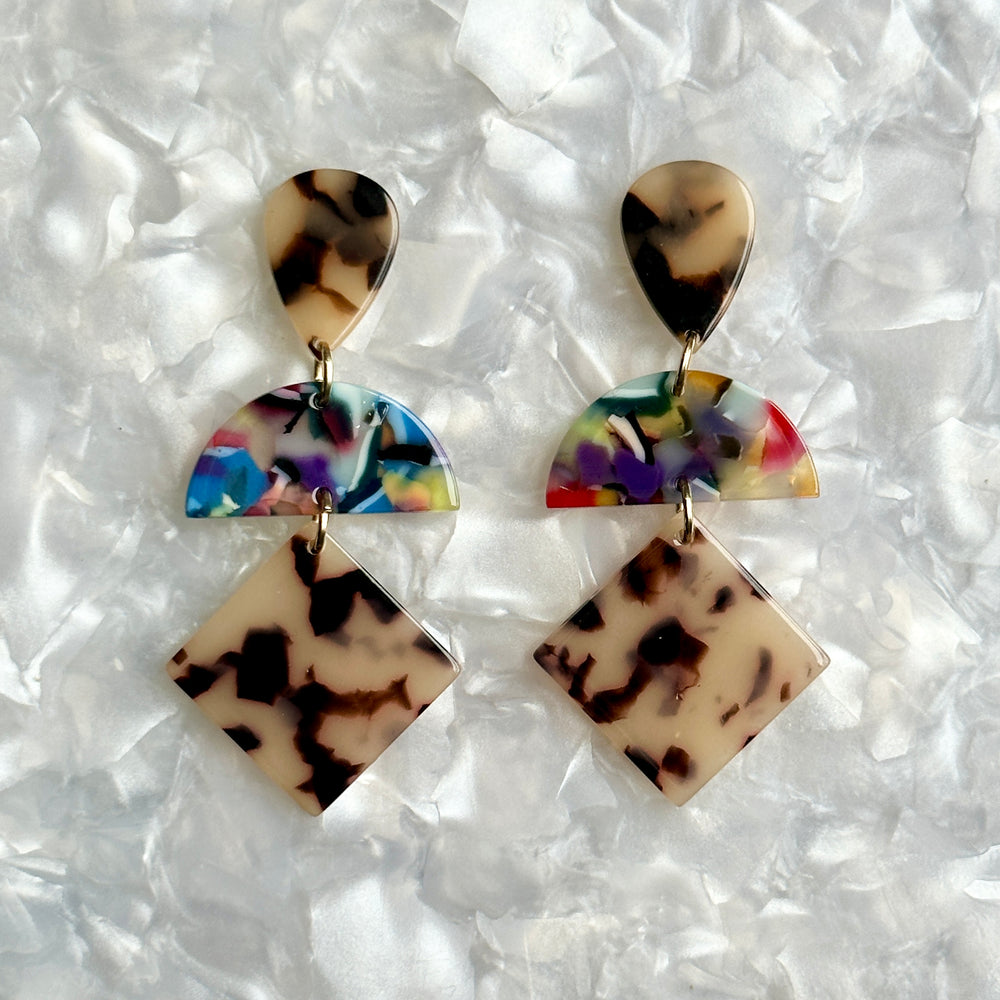 Acrylic Hemisphere drop earrings in multicolor, black and white 