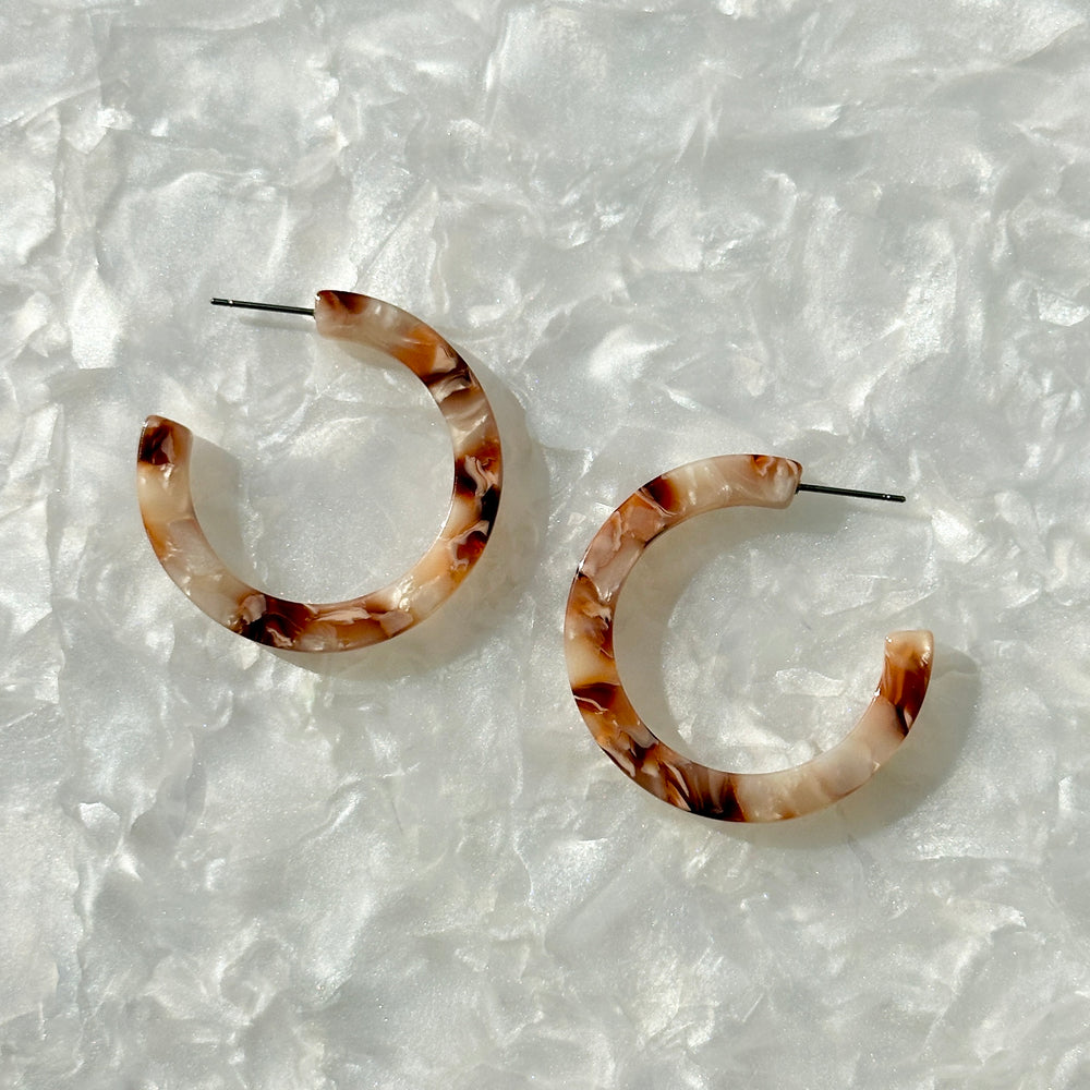 Acrylic Hoop Earrings in cream and brown