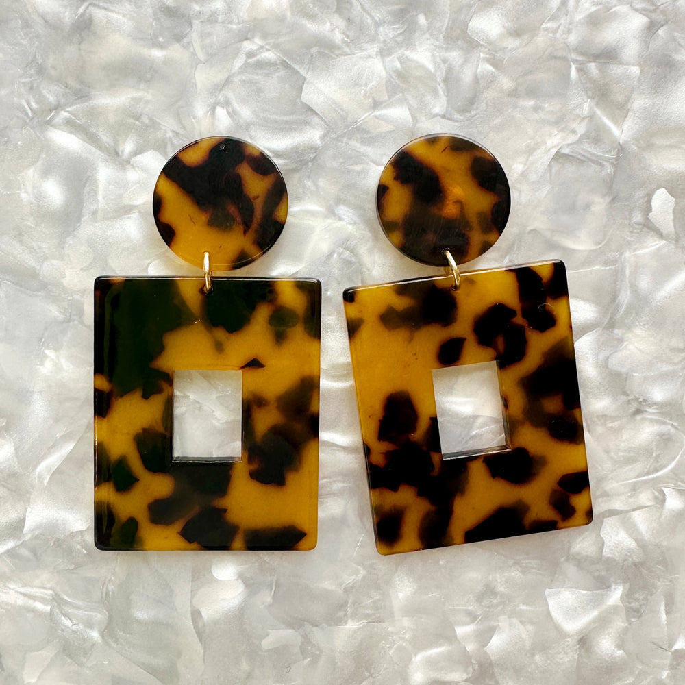 Open Square Drop Earrings in Tortoise