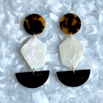 Acrylic Pendulum Drop Earrings in Chic Into The Night, black, brown, and white