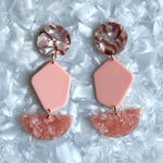 Acrylic Pendulum Drop Earrings in peachy pink and brown mix