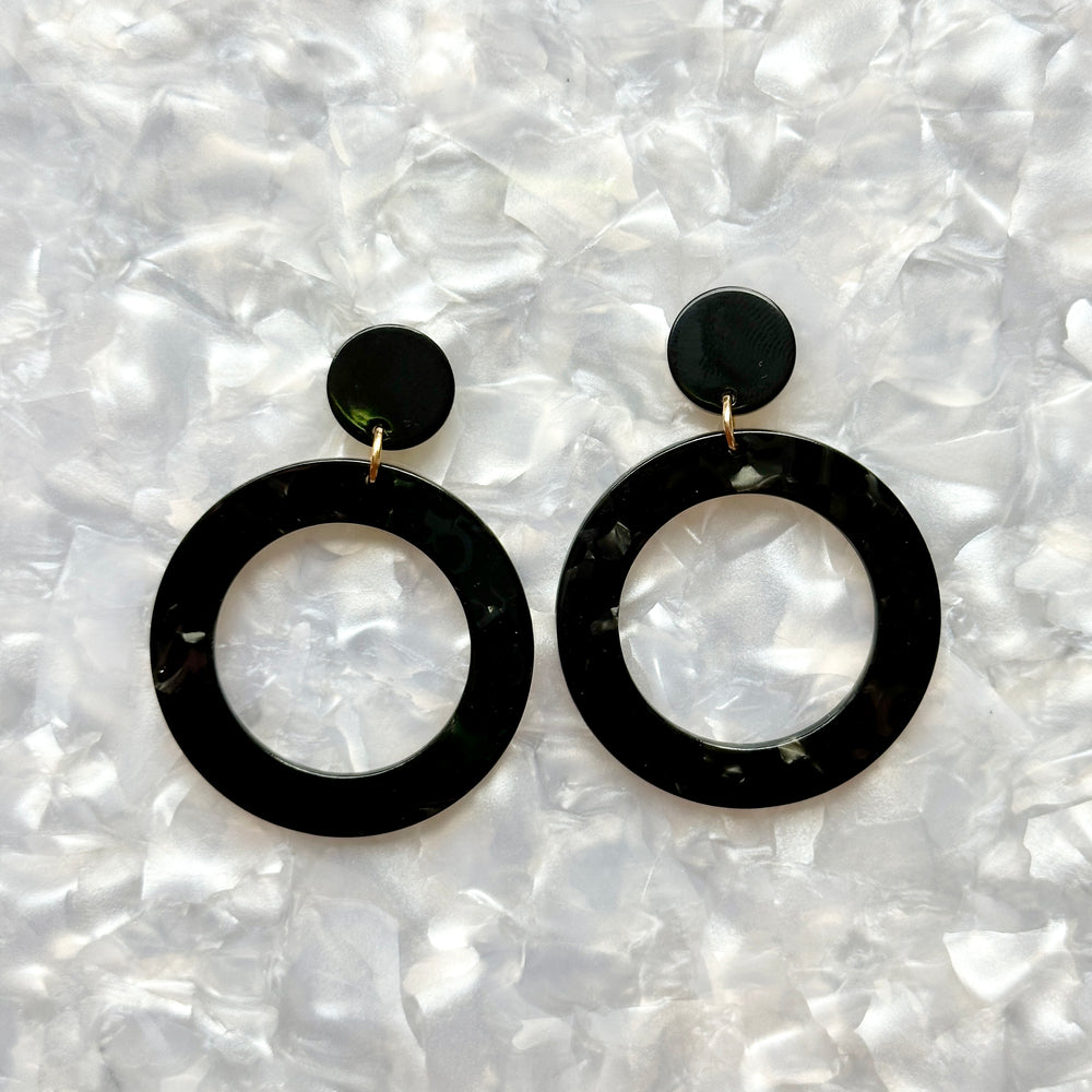 Open Circle Drop Earrings in Black