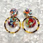 Acrylic orbital drop earring in tortoise and multicolor 