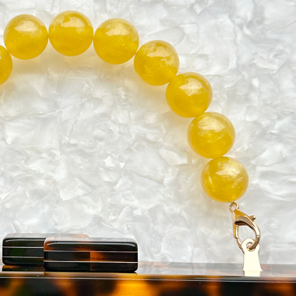 Beaded acrylic Purse Handle in Canary yellow_close up clasp