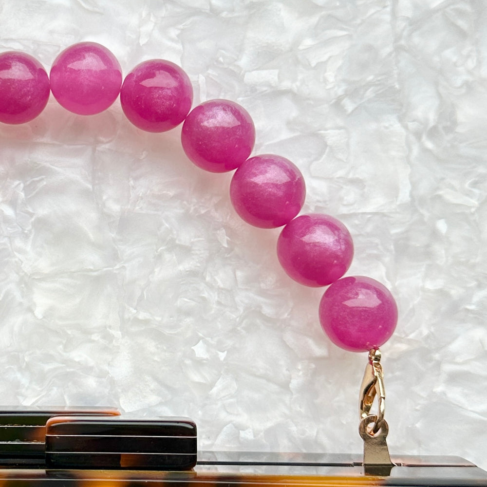 Beaded acrylic Purse Handle in Electric Grape_close up clasp