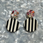 Circle Drop Earrings in Black and White Stripe