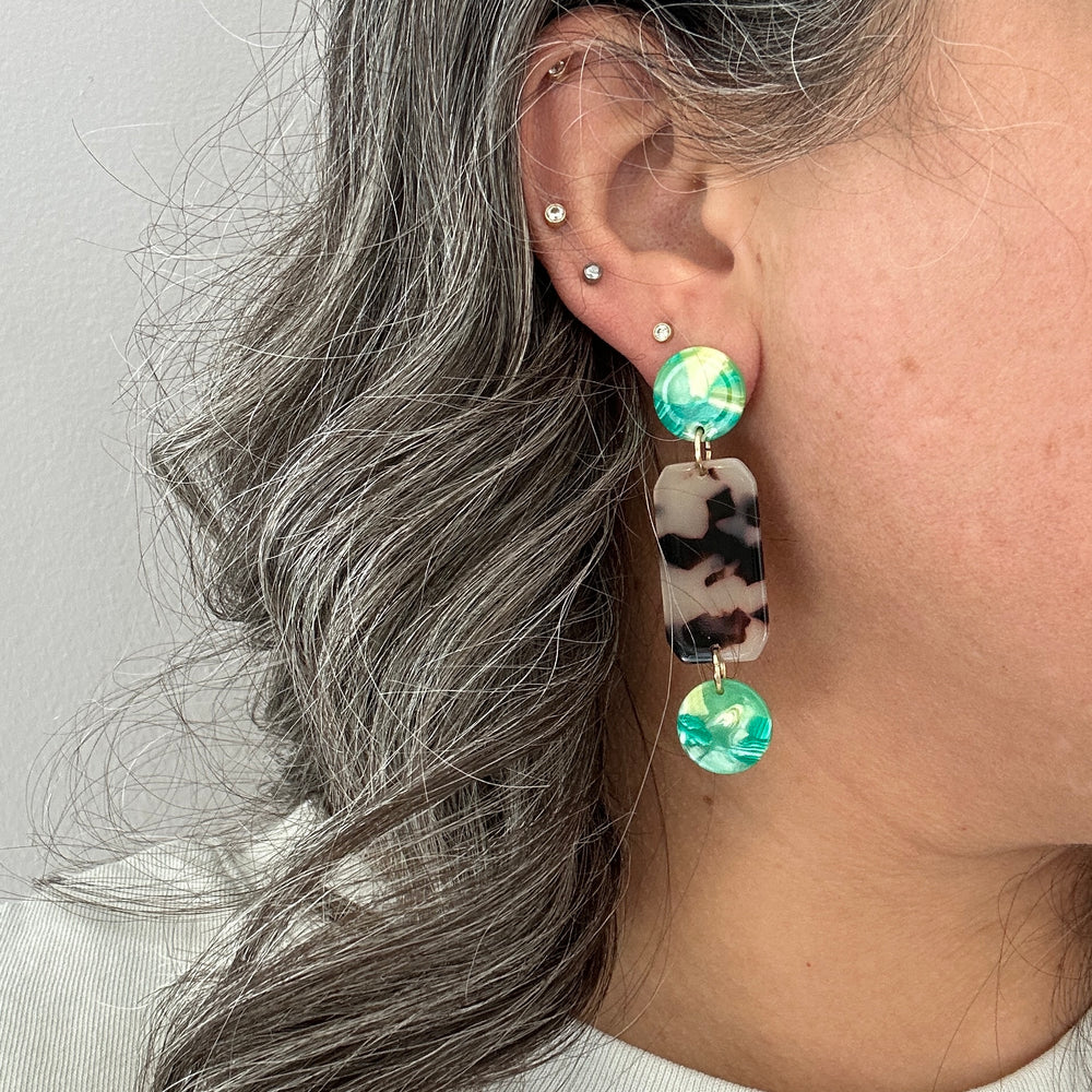 Mini Rectangle and Dot Drop Earrings in Blonde Tortoise