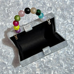 Acrylic Party Box in Pearly Gray with Multicolor Beaded Handle