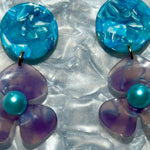 Pearl Water Poppy Drop Earrings in Purple and Blue