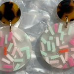 Circle Drop Earrings in Pastel Sprinkle with Tortoise Stud