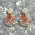 Circle Drop Earrings in Pastel Sprinkle with White Stud