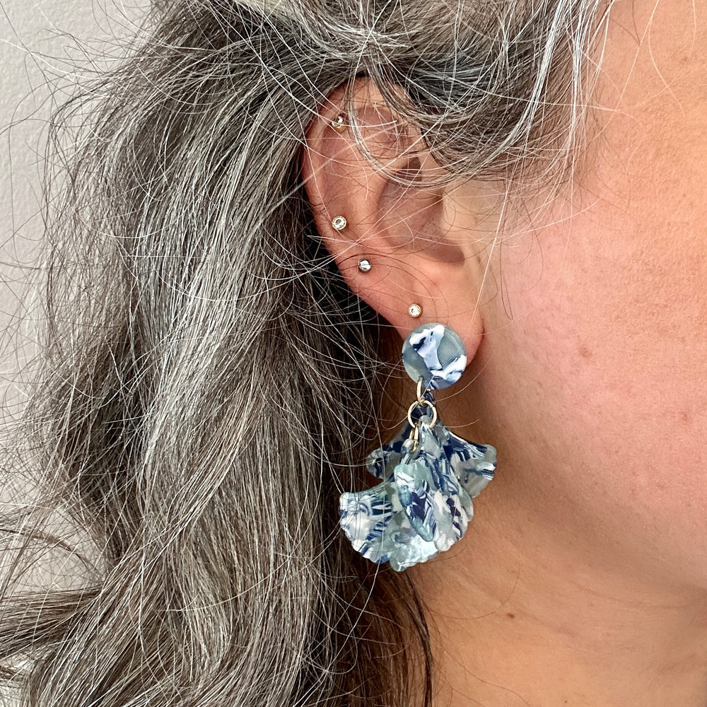 Mini Petal Drop Earrings in Mood Bluester