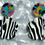 Mini Flower Drop Earrings in Black and White with Multicolor Stud