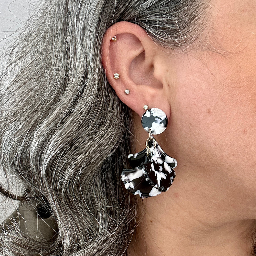 Mini Petal Drop Earrings in Black and White