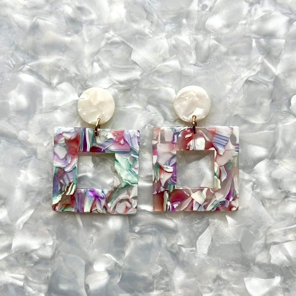 Small Open Square Drop Earrings in Pastel Me More