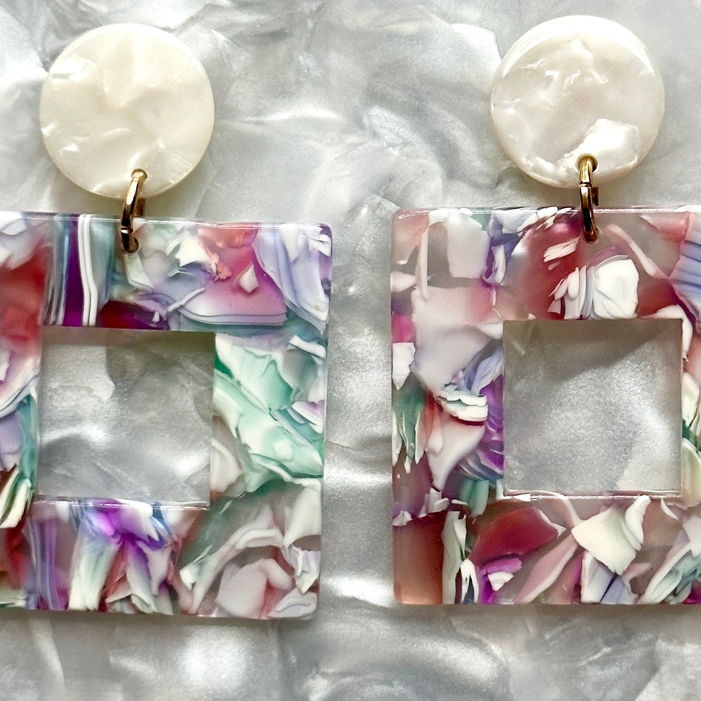 Small Open Square Drop Earrings in Pastel Me More