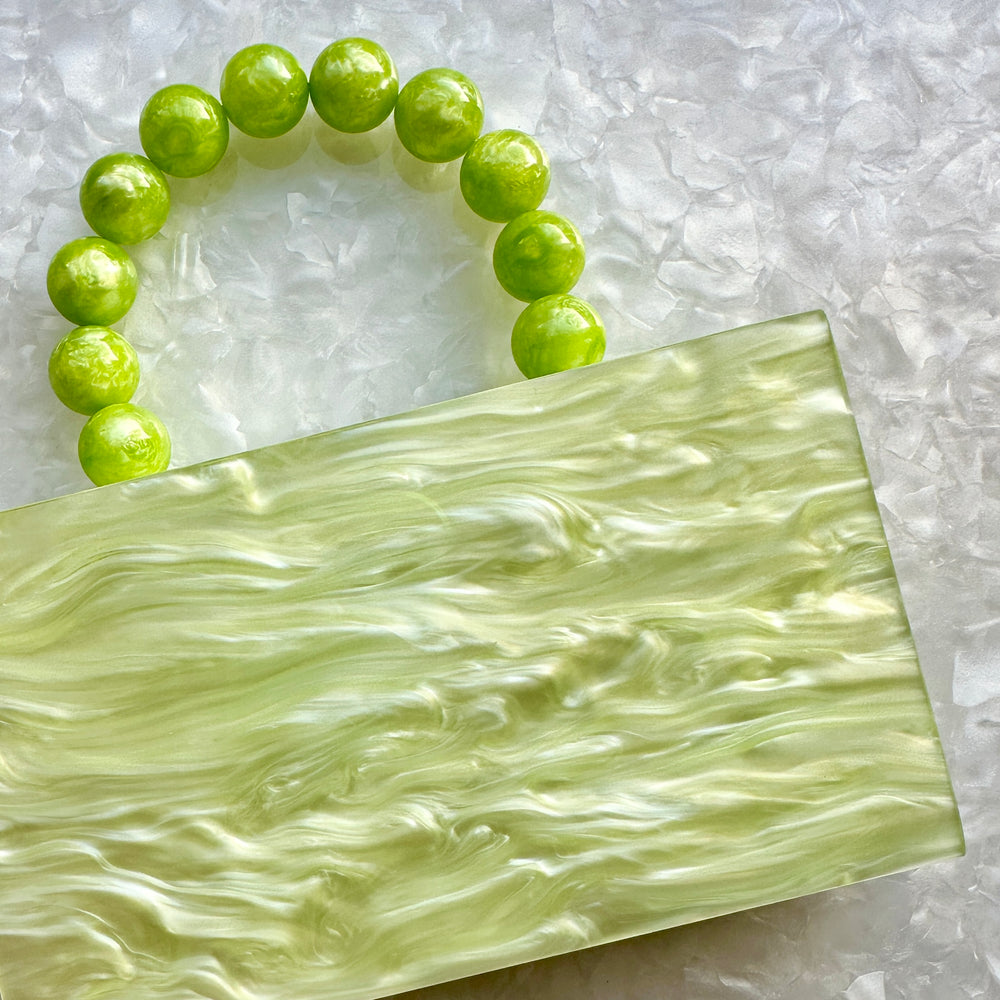 Acrylic Party Box in Celery with Beaded Handle