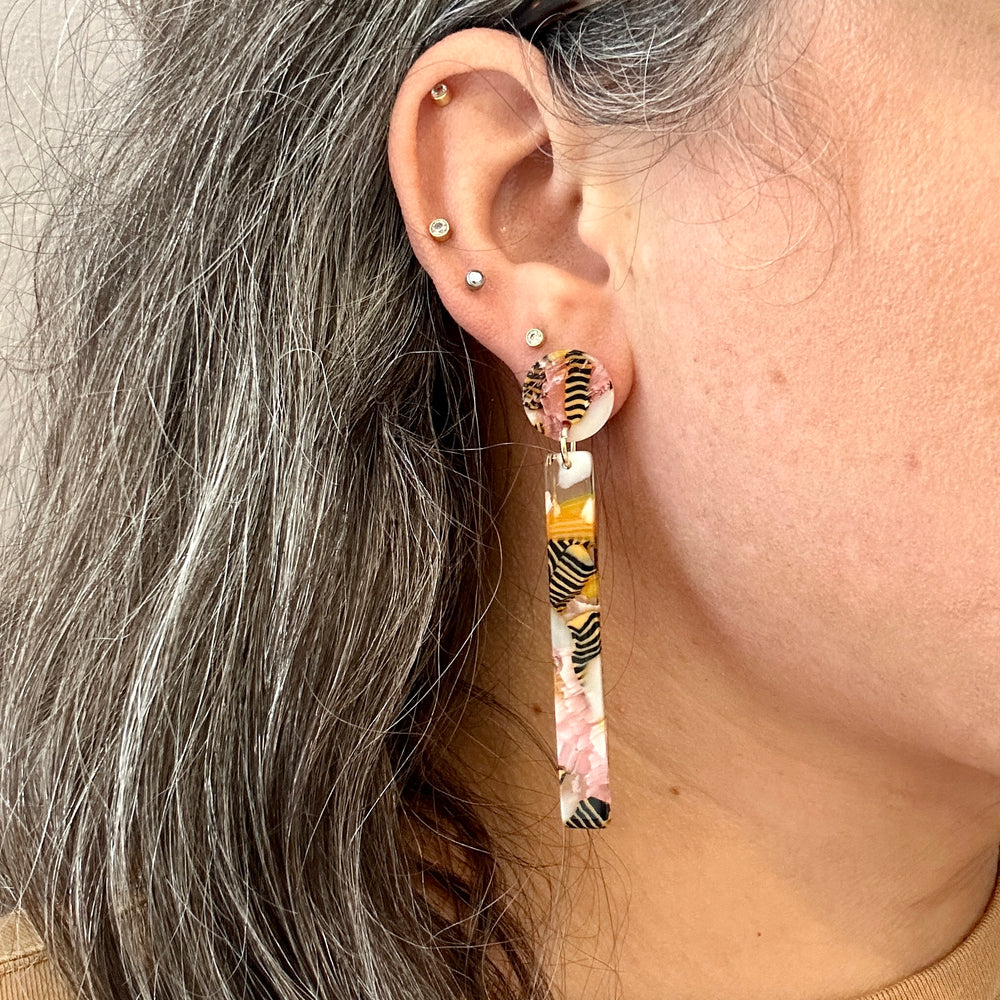 Matchstick Drop Earrings in Pink Tiger