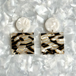 Square Drop Earrings in Black and White Crackle