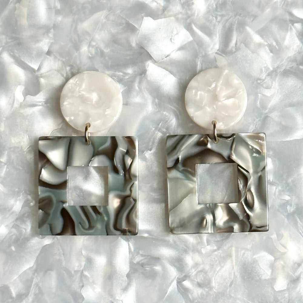 Small Open Square Drop Earrings in Abalone