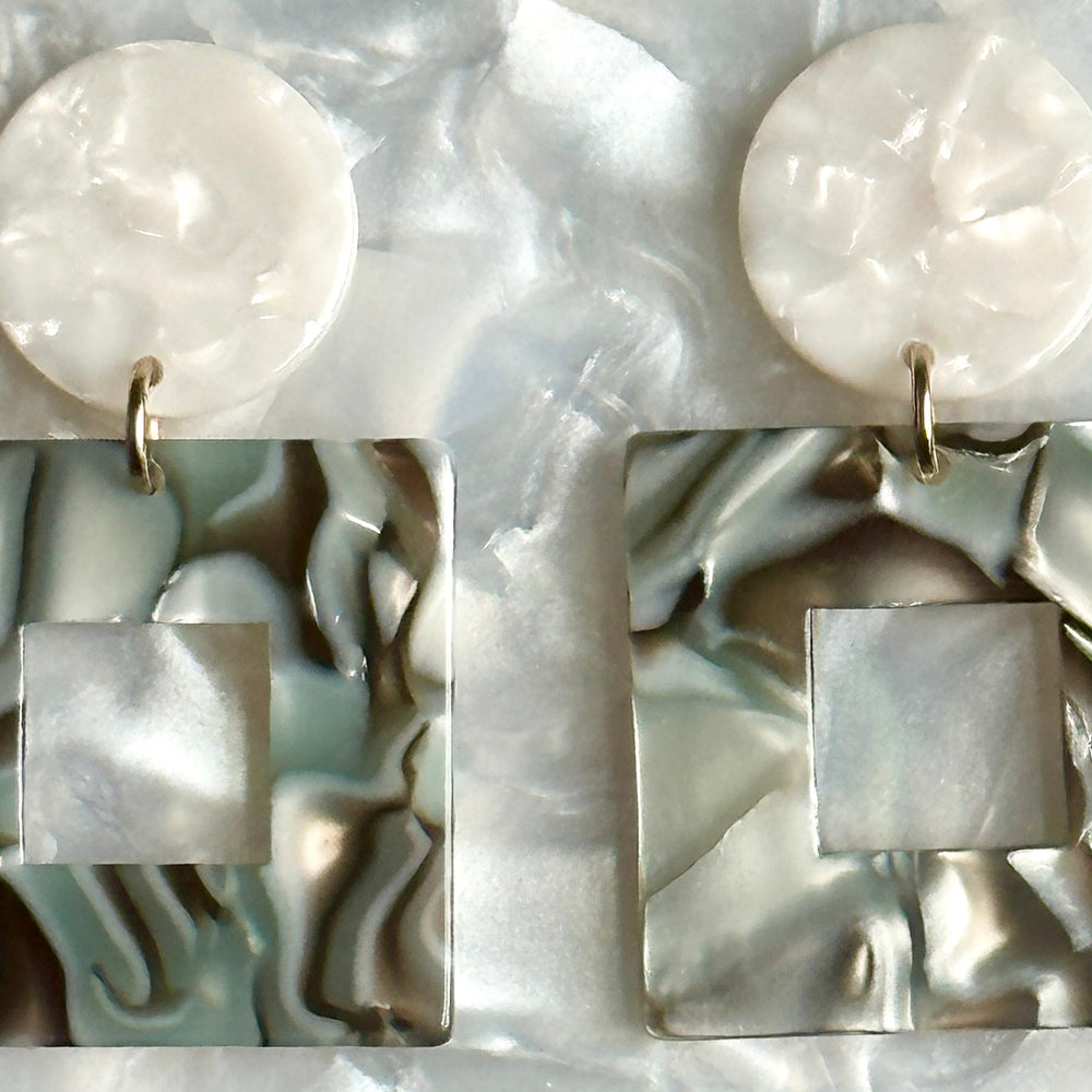 Small Open Square Drop Earrings in Abalone