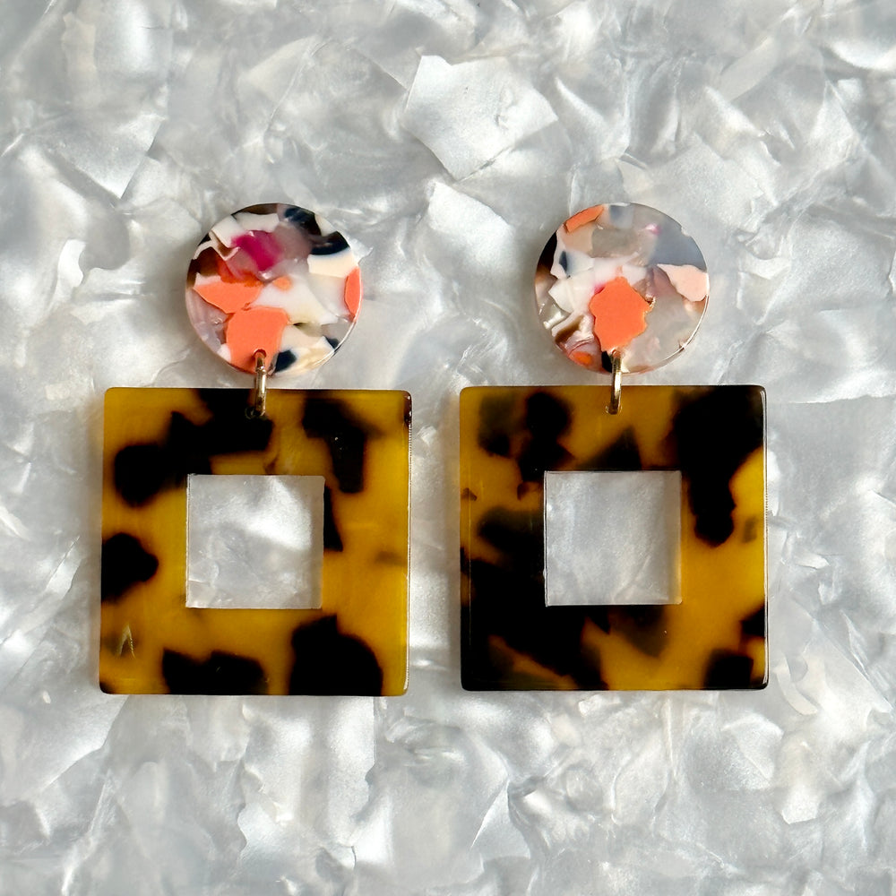 Small Open Square Drop Earrings in Tortoise