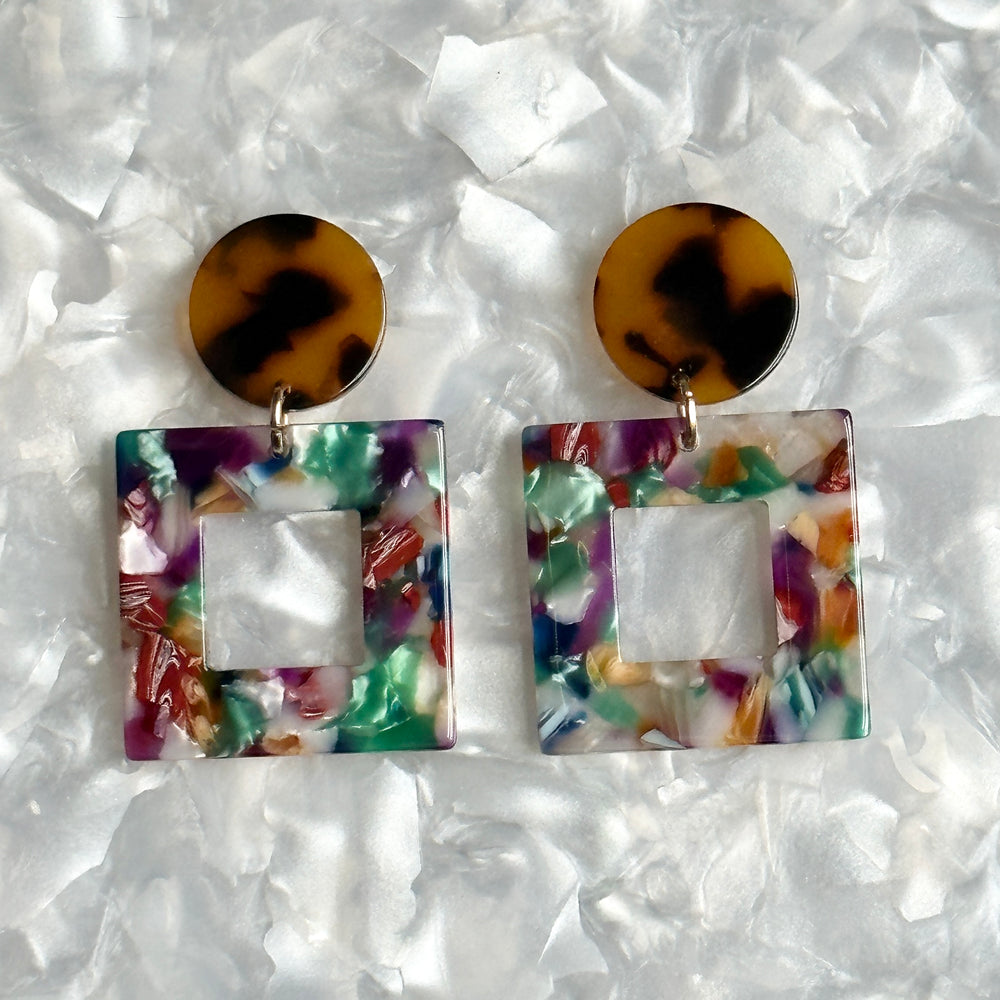 Small Open Square Drop Earrings in Festive AF