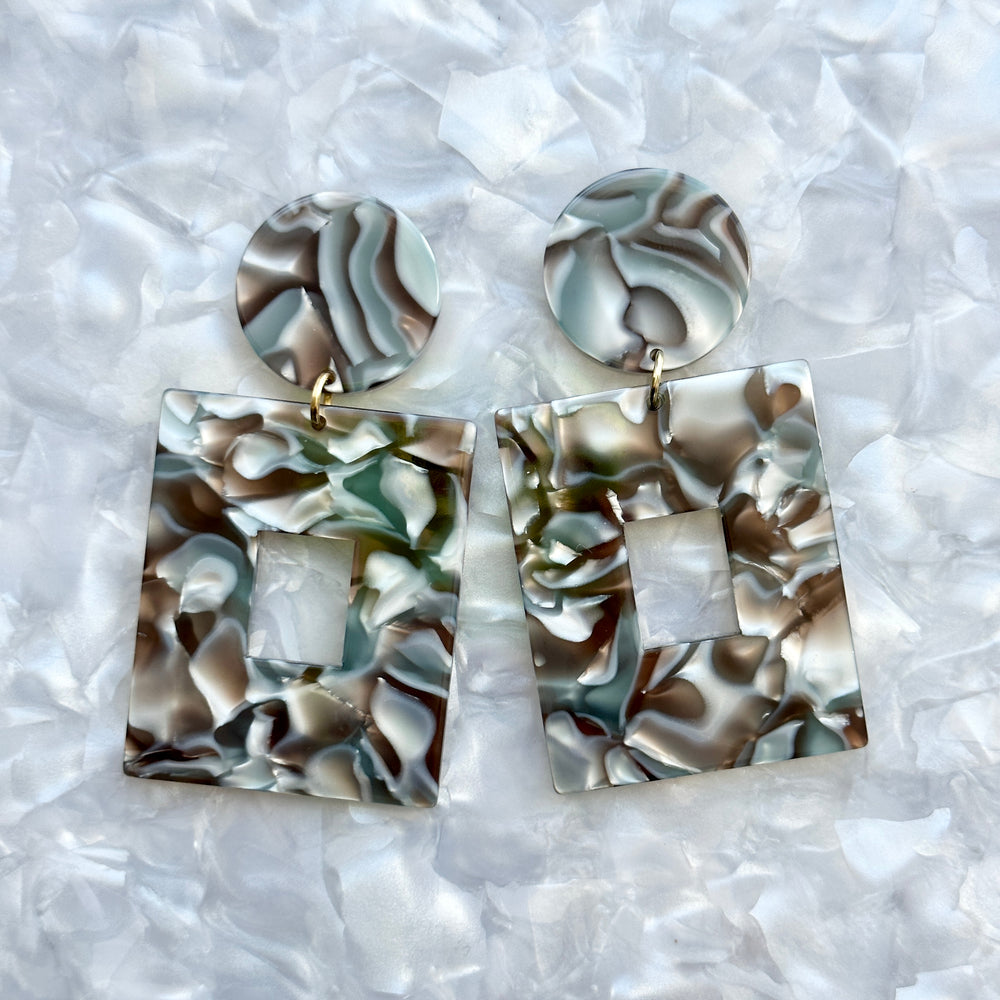 Open Square Drop Earrings in Abalone
