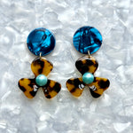 Pearl Water Poppy Drop Earrings in Blue Print