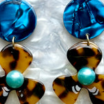 Pearl Water Poppy Drop Earrings in Blue Print