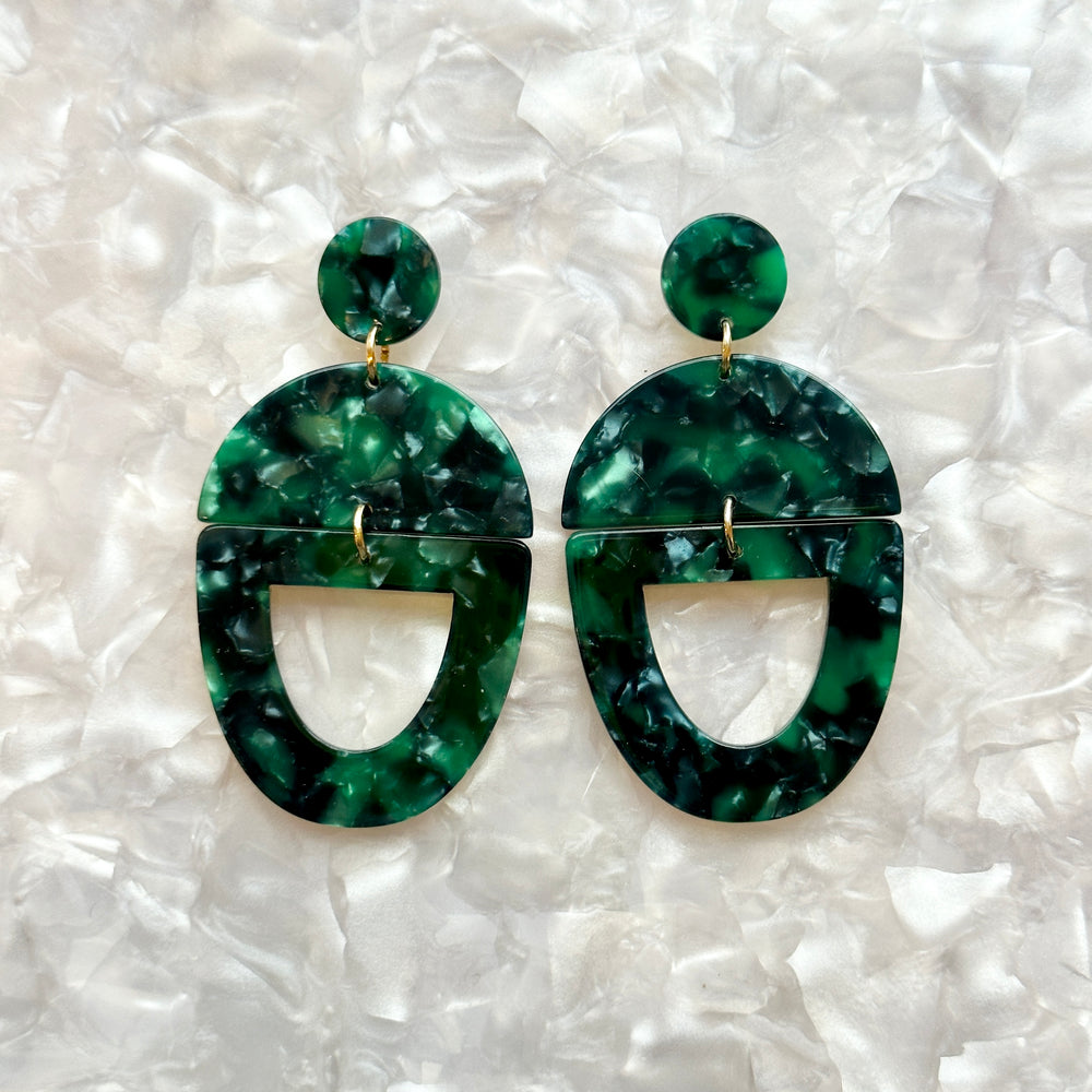 Open Tab Drop Earrings in Emerald Bae