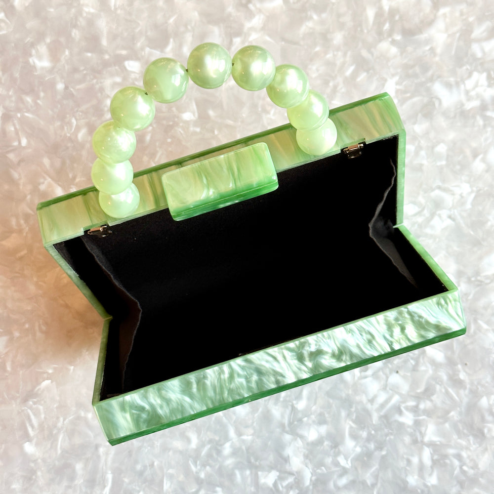 Acrylic Party Box in Celadon with Beaded Handle