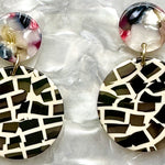 Mini Circle Drop Earrings in Black Mosaic and Light Multicolor