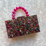 Acrylic Party Box in Multicolor Glitter with Beaded Handle
