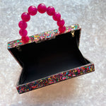 Acrylic Party Box in Multicolor Glitter with Beaded Handle
