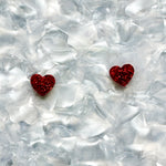 Mini Heart Stud Earrings in Red Glitter