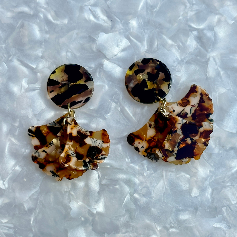 Mini acrylic Petal Drop Earrings in Peanut Brittle brown