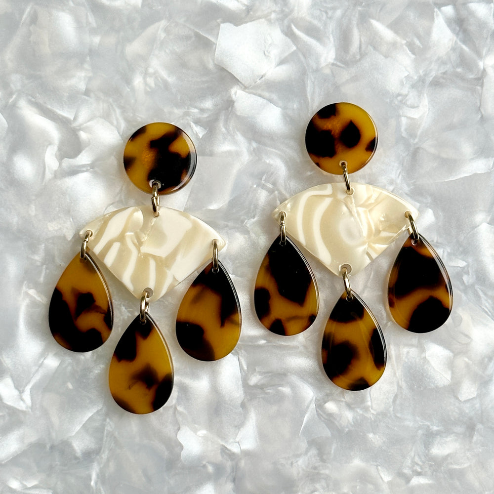 acrylic Chandelier Drop Earrings in cream and tortoise