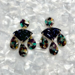 acrylic Chandelier Drop Earrings in navy, green, yellow and purple