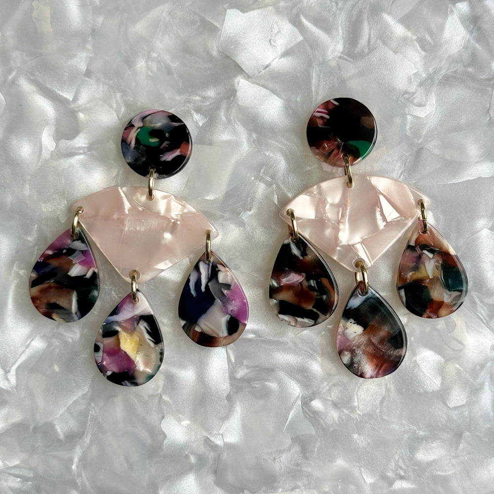 acrylic Chandelier Drop Earrings in pink and multicolor