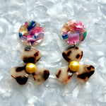 acrylic Flower Drop Earrings in multicolor and blonde tortoise